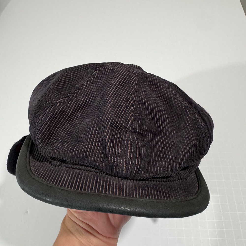 Woolrich Newsboy Cap Mens Large Brown Corduroy Ear Flaps Plaid Lined